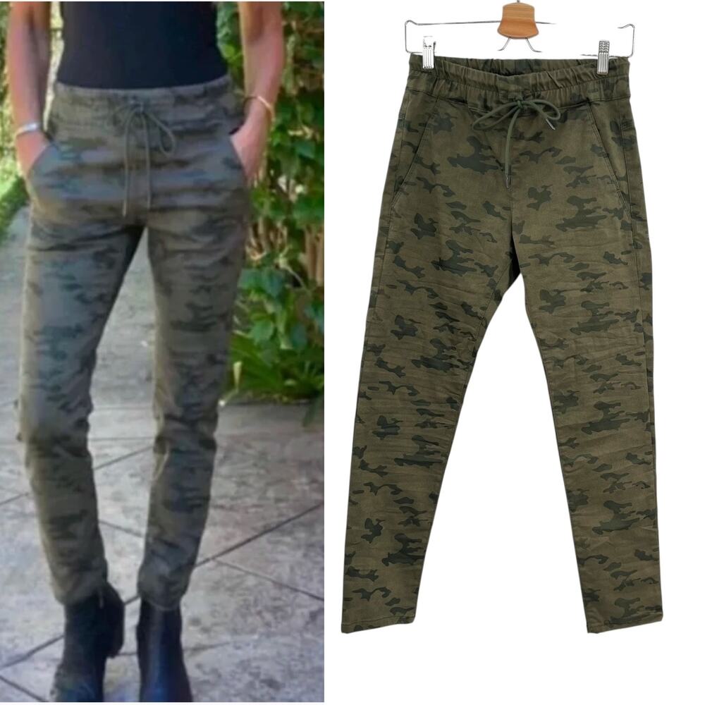 Bevy Flog Shely‎ Olive Camo Jogger Pants Camouflage Print Green Size 25